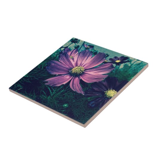 Dark Purple Flowers Photo Art タイル (側面)