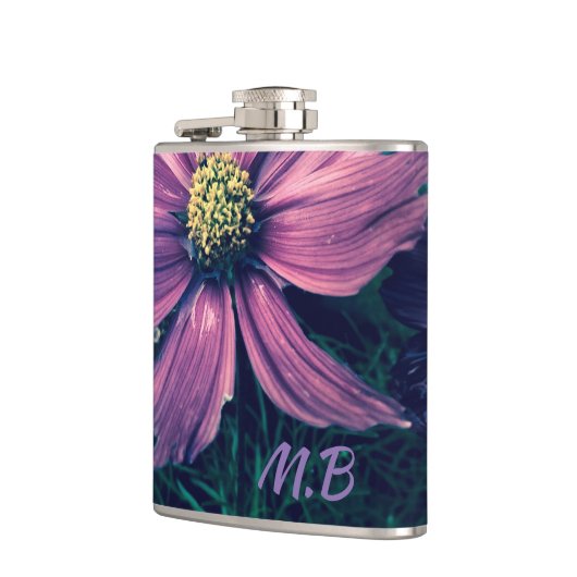 Dark Purple Flowers Photo Art Monogram フラスク (左)