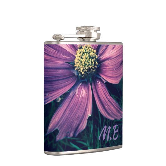Dark Purple Flowers Photo Art Monogram フラスク (右)
