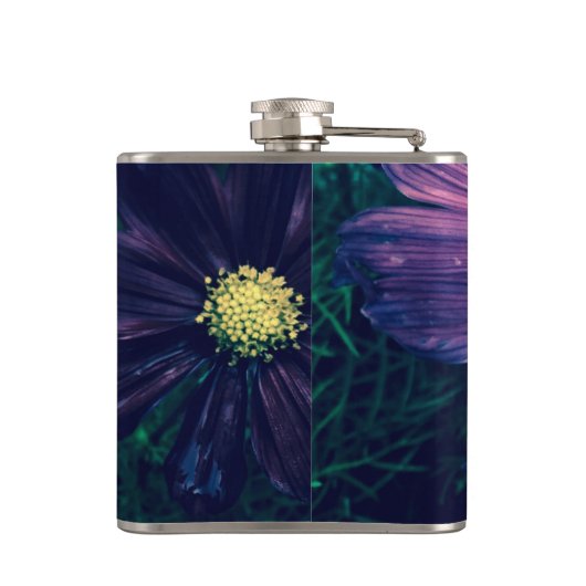 Dark Purple Flowers Photo Art Monogram フラスク (裏面)