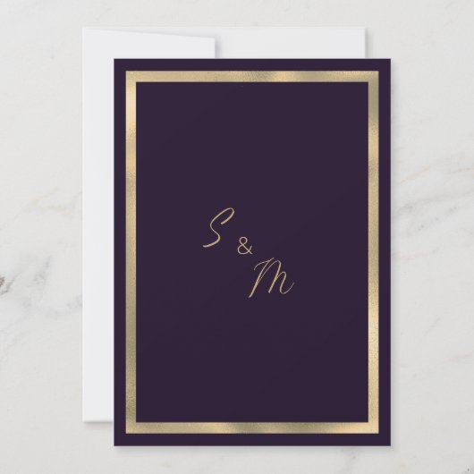 Dark purple gold luxury glitter drip Save the Date 招待状 (裏面)