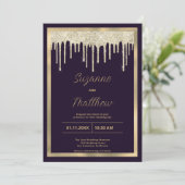 Dark purple gold luxury glitter drips Wedding 招待状 (スタンド正面)