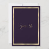 Dark purple gold luxury glitter drips Wedding 招待状 (裏面)