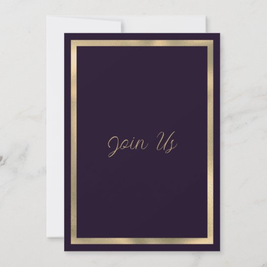 Dark purple gold luxury glitter drips Wedding 招待状 (裏面)