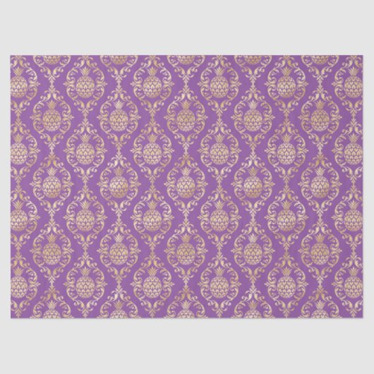 Dark Purple Gold Pineapple Damask  薄葉紙 (正面)