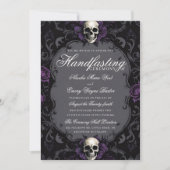 Dark Purple Gothic Boho Floral Skull Handfasting 招待状 (正面)