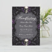 Dark Purple Gothic Boho Floral Skull Handfasting 招待状 (スタンド正面)