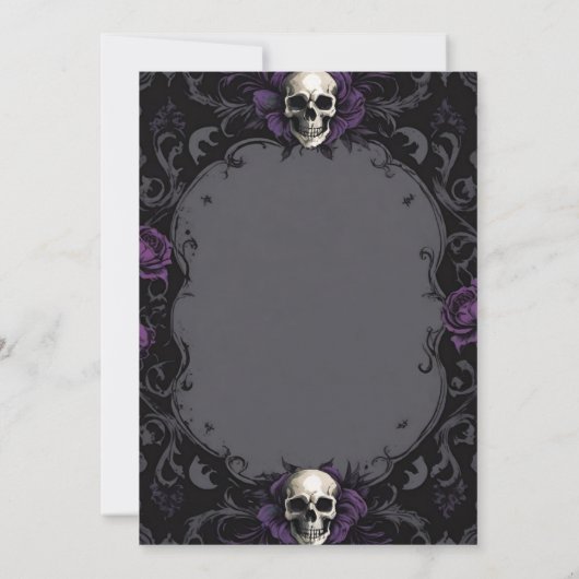 Dark Purple Gothic Boho Floral Skull Handfasting 招待状 (裏面)