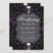 Dark Purple Gothic Boho Floral Skull Handfasting 招待状 (正面/裏面)