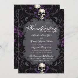 Dark Purple Gothic Boho Floral Skull Handfasting 招待状