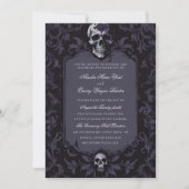 Dark Purple Gothic Boho Floral Skull Wedding 招待状 (正面)