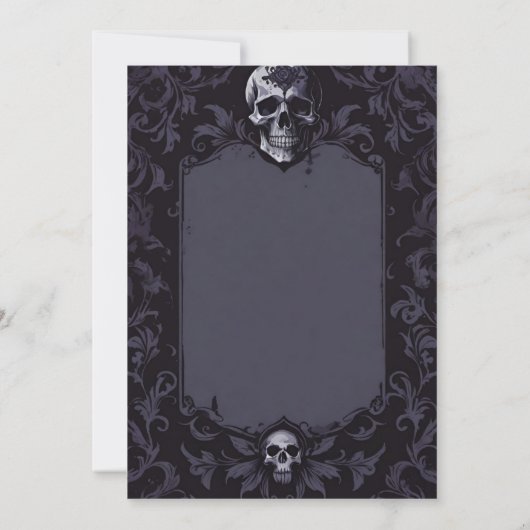 Dark Purple Gothic Boho Floral Skull Wedding 招待状 (裏面)