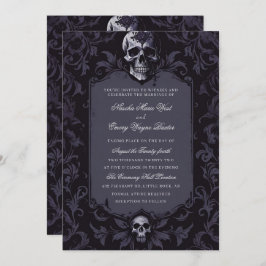Dark Purple Gothic Boho Floral Skull Wedding 招待状
