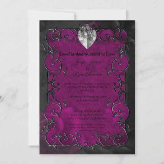 Dark purple Gothic Halloween wedding Invitation 招待状 (正面)