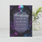 Dark Purple Gothic light Floral Skull Handfasting 招待状 (スタンド正面)