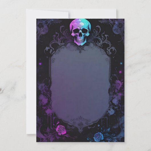 Dark Purple Gothic light Floral Skull Handfasting 招待状 (裏面)