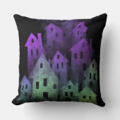 DARK PURPLE & GREEN HALLOWEEN HAUNTED HOUSES クッション (正面)