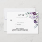 Dark Purple, Lavender Peony, White Rose Floral 出欠カード (正面)