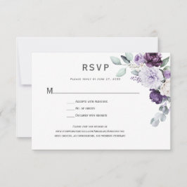 Dark Purple, Lavender Peony, White Rose Floral 出欠カード