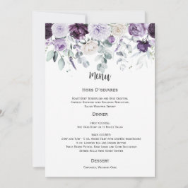 Dark Purple, Lavender, White Wedding Menu 招待状