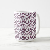 Dark Purple Leaf Pattern, Elegant Botanical Print, コーヒーマグカップ (正面右)