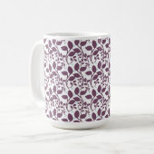 Dark Purple Leaf Pattern, Elegant Botanical Print, コーヒーマグカップ (正面左)
