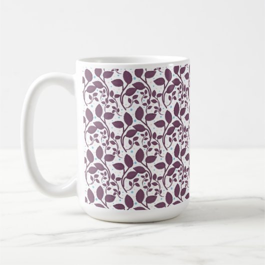 Dark Purple Leaf Pattern, Elegant Botanical Print, コーヒーマグカップ (左)