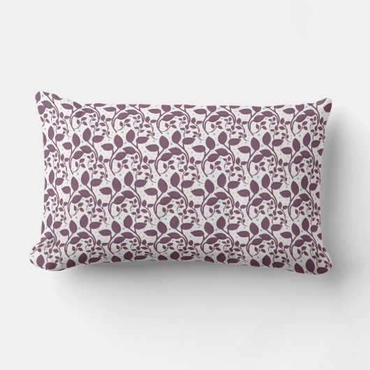 Dark Purple Leaf Pattern, Elegant Botanical Print, ランバークッション (正面)