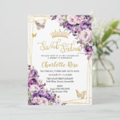 Dark Purple Lilac Blush Floral Roses Sweet 16 招待状 (スタンド正面)