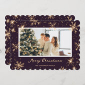 Dark Purple Modern Snowflake Photo Christmas Card シーズンカード (正面/裏面)