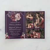 Dark Purple Moody Floral Frame QR Code Wedding 招待状 (内部)