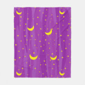 Dark Purple Night Sky - Stars and Moon Pattern  フリースブランケット (正面)