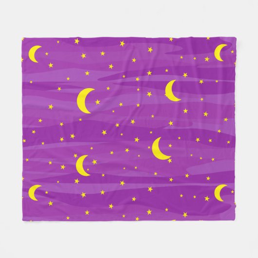 Dark Purple Night Sky - Stars and Moon Pattern  フリースブランケット (正面(横))