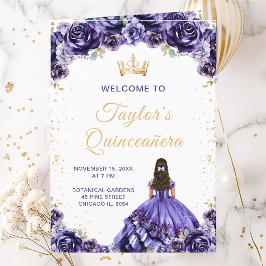 Dark Purple Princess Floral Quinceañera Program プログラム