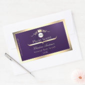 Dark Purple Product Label Gold Frame Logo Monogram 長方形シール (封筒)