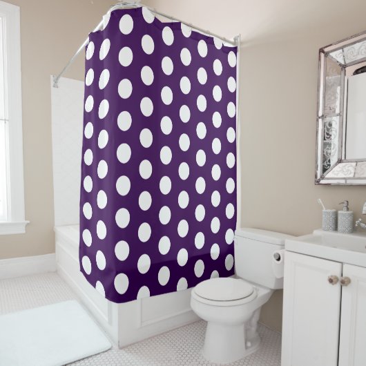 Dark Purple Shower Curtain with White Dot Pattern シャワーカーテン (インサイチュ)