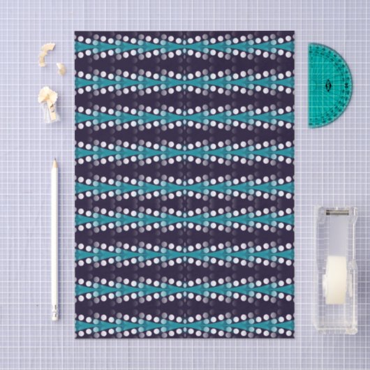 Dark Purple Teal Arrow White Dots Pattern 薄葉紙 (クラフト)