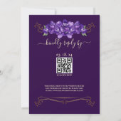Dark Purple Violet Wedding RSVP QR Code Gold Frame 招待状 (裏面)