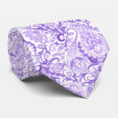 Dark Purple Violet White Floral Paisley Pattern ネクタイ (ロール)