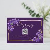 Dark Purple Wedding RSVP Violets Gold Frame (スタンド正面)