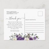 Dark Purple White Floral Photo Funeral Memorial ポストカード (裏面)