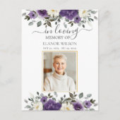 Dark Purple White Floral Photo Funeral Memorial ポストカード (正面)