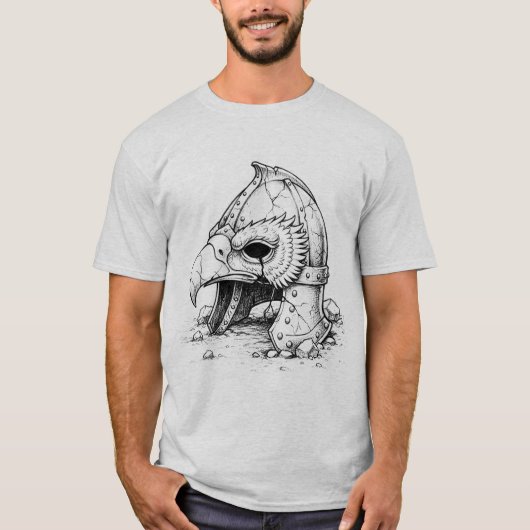 Dark Raven Warrior Helmet – Gothic Viking Sketch Tシャツ (正面)