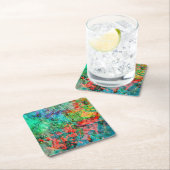 Dark red abstract paper coaster.Dazzling rosy art  スクエアペーパーコースター (インサイチュ)