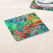 Dark red abstract paper coaster.Dazzling rosy art  スクエアペーパーコースター (アングル)