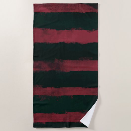 Dark Red and Black Horror Stripe Pattern ビーチタオル (正面)