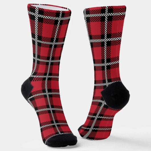 Dark Red and Black Tartan Plaid Pattern ソックス (傾斜あり)