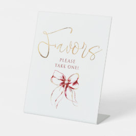 Dark Red and Gold Bow Bridal Shower Favors 台座サイン