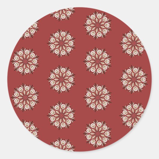 Dark red and white Norwegian Rosemaling floral  ラウンドシール (正面)