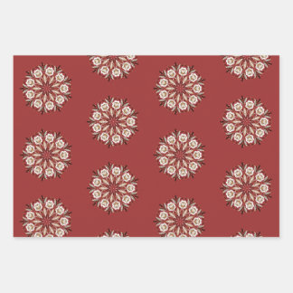 Dark red and white Norwegian Rosemaling floral  ラッピングペーパーシート